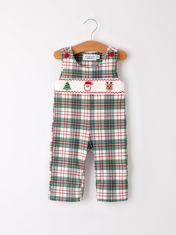 christmas-jonjon-plaid-smocking-embroidered-boys-romper Rylee Faith Designs - Sophia's StyleRomper-1